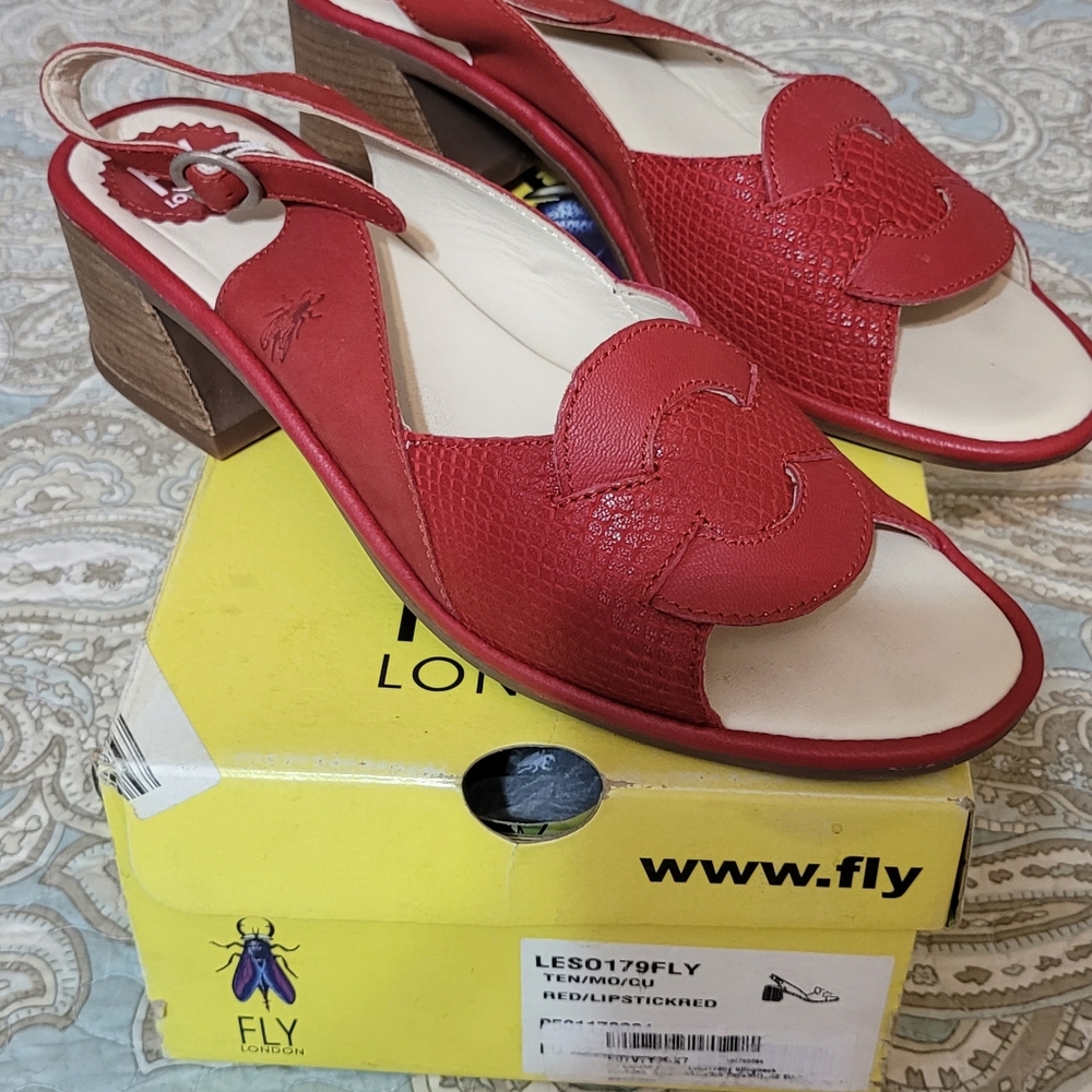 Fly London Red Sandals with Textured Upper and Molded Footbed